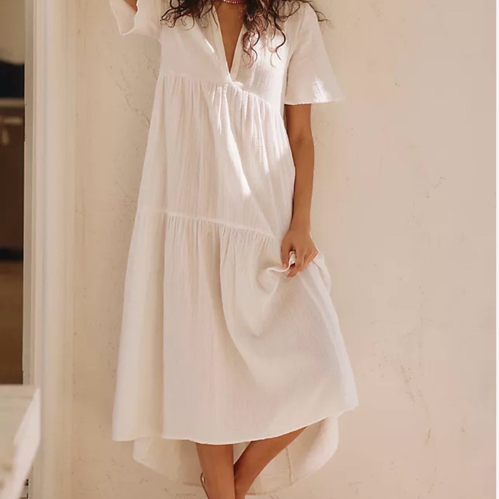 Anthropologie Cream White Cotton Midi Dress